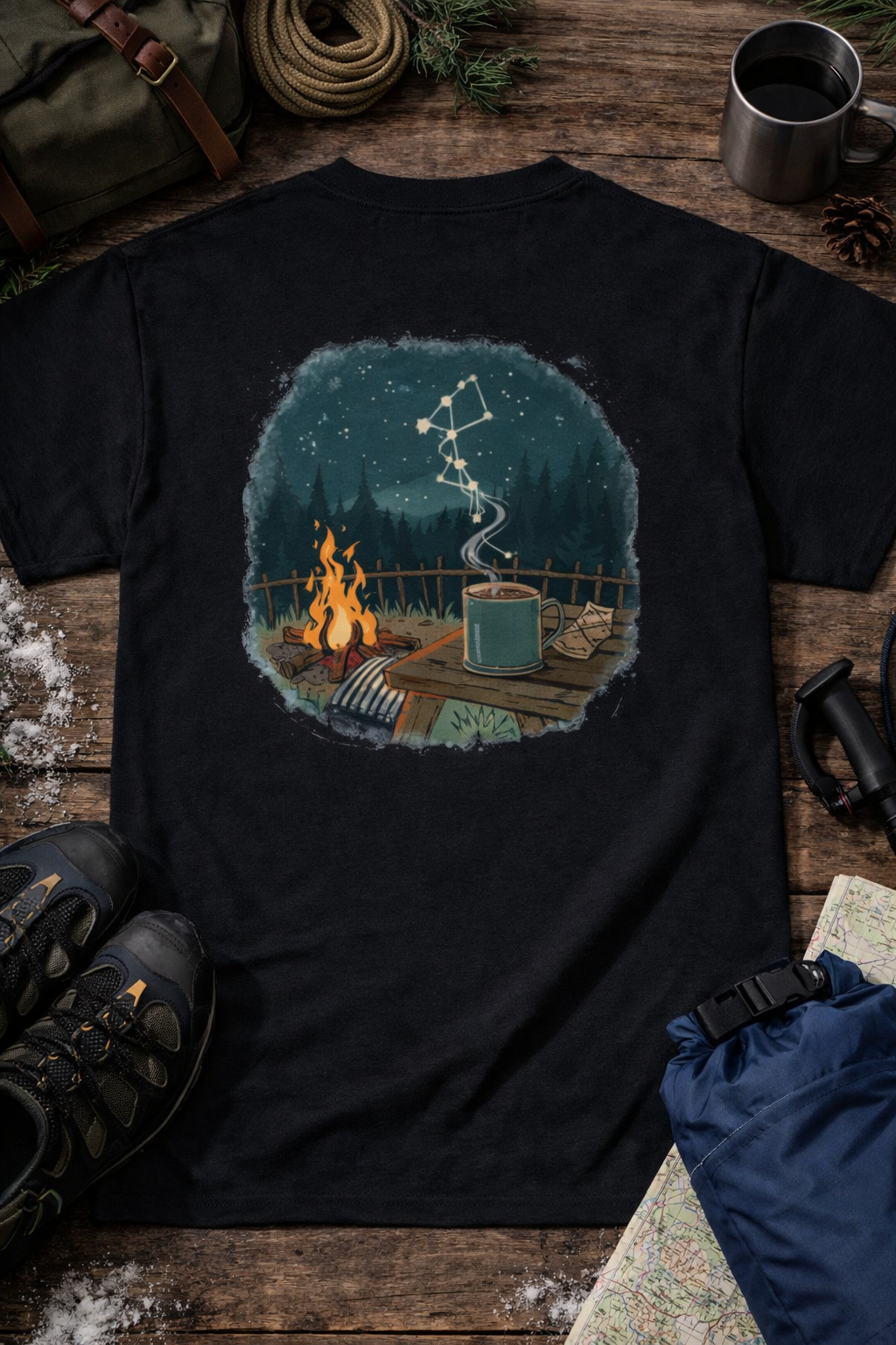 Cabin Fire, Coffee & Constellation Graphic Tee