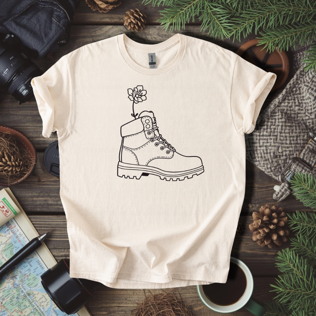 Boot with Flower Line Art Tee